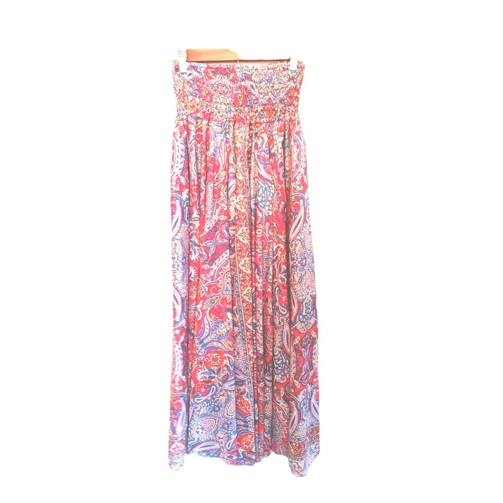 Boho Fashion Vintage 100% Silk Paisley Smocked Waist Harem Palazzo Pants Free Sz